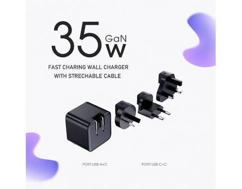 Electronics GAN Universal Adapter with retractable Cable PE4848