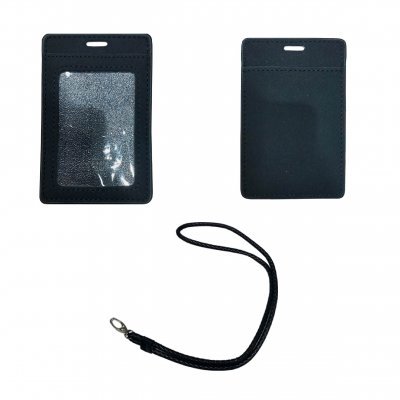 PU Leather name badge with pleated rope lanyard PU720R