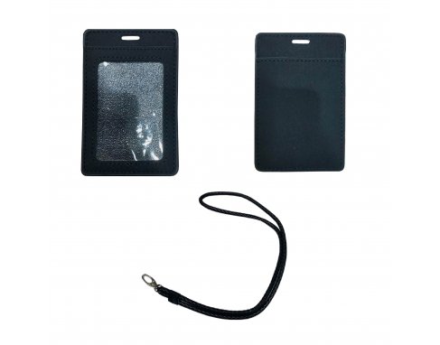 PU Leather name badge with pleated rope lanyard PU720R